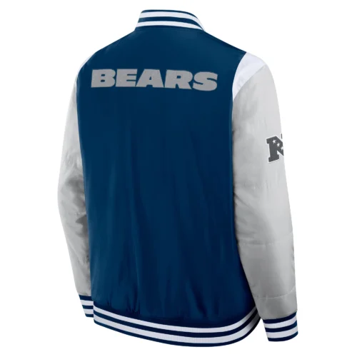 Alternative view of Chicago Bears Elements Elite Navy/Grey Full-Snap Satin Varsity Jacket