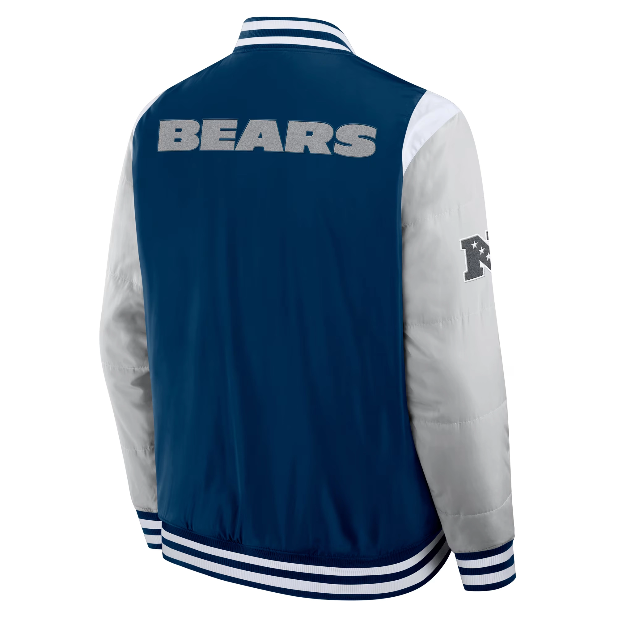 Chicago Bears Elements Elite Navy/Grey Full-Snap Satin Varsity Jacket - Image 2