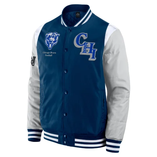 Chicago Bears Elements Elite Navy/Grey Full-Snap Satin Varsity Jacket