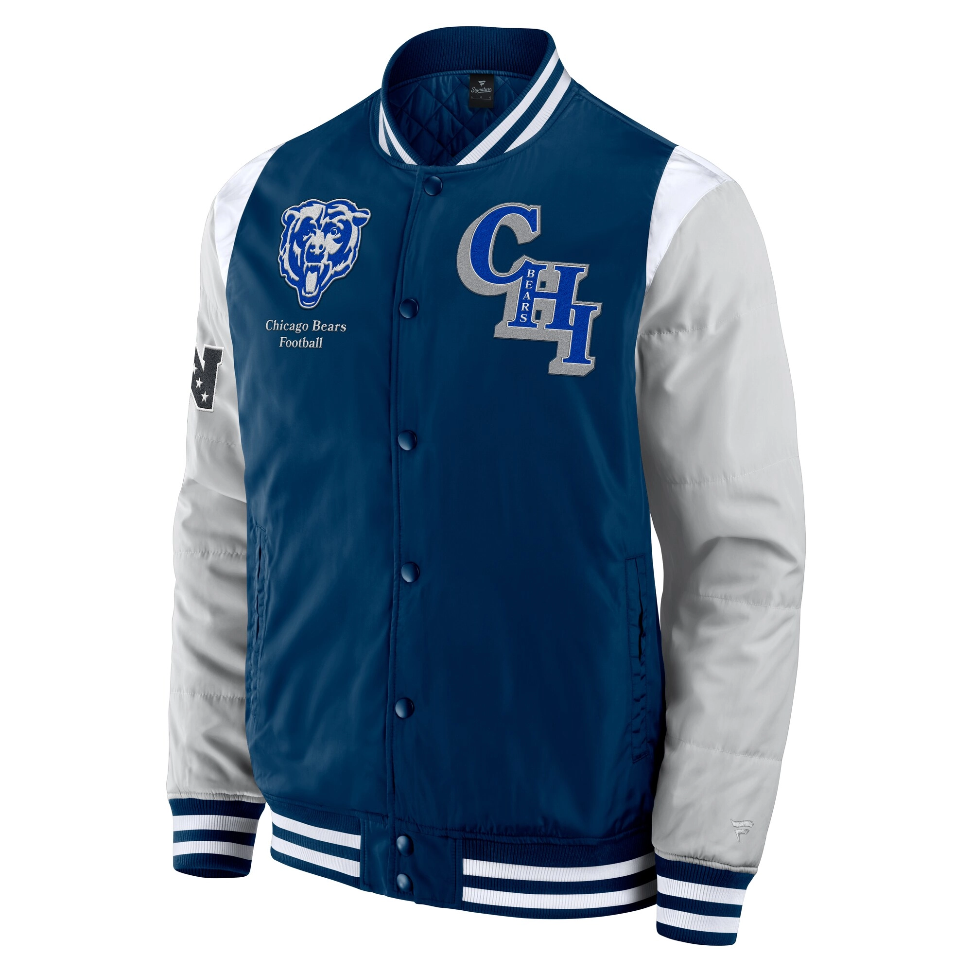 Chicago Bears Elements Elite Navy/Grey Full-Snap Satin Varsity Jacket