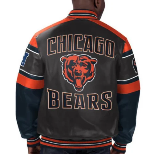 Alternative view of Chicago Bears Black Full-Snap Leather Bomber Jacket