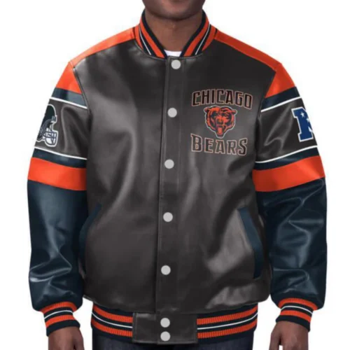 Chicago Bears Black Full-Snap Leather Bomber Jacket