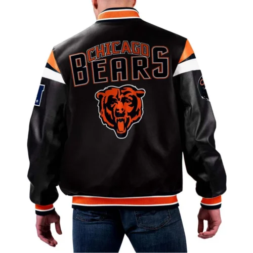 Alternative view of Chicago Bears Full-Zip Leather Black Varsity Jacket