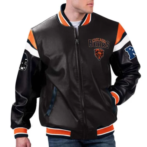 Chicago Bears Full-Zip Leather Black Varsity Jacket