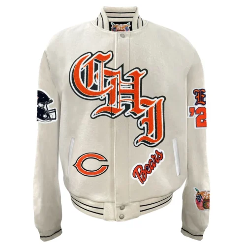 Chicago Bears Old English White Full Wool Varsity Jacket