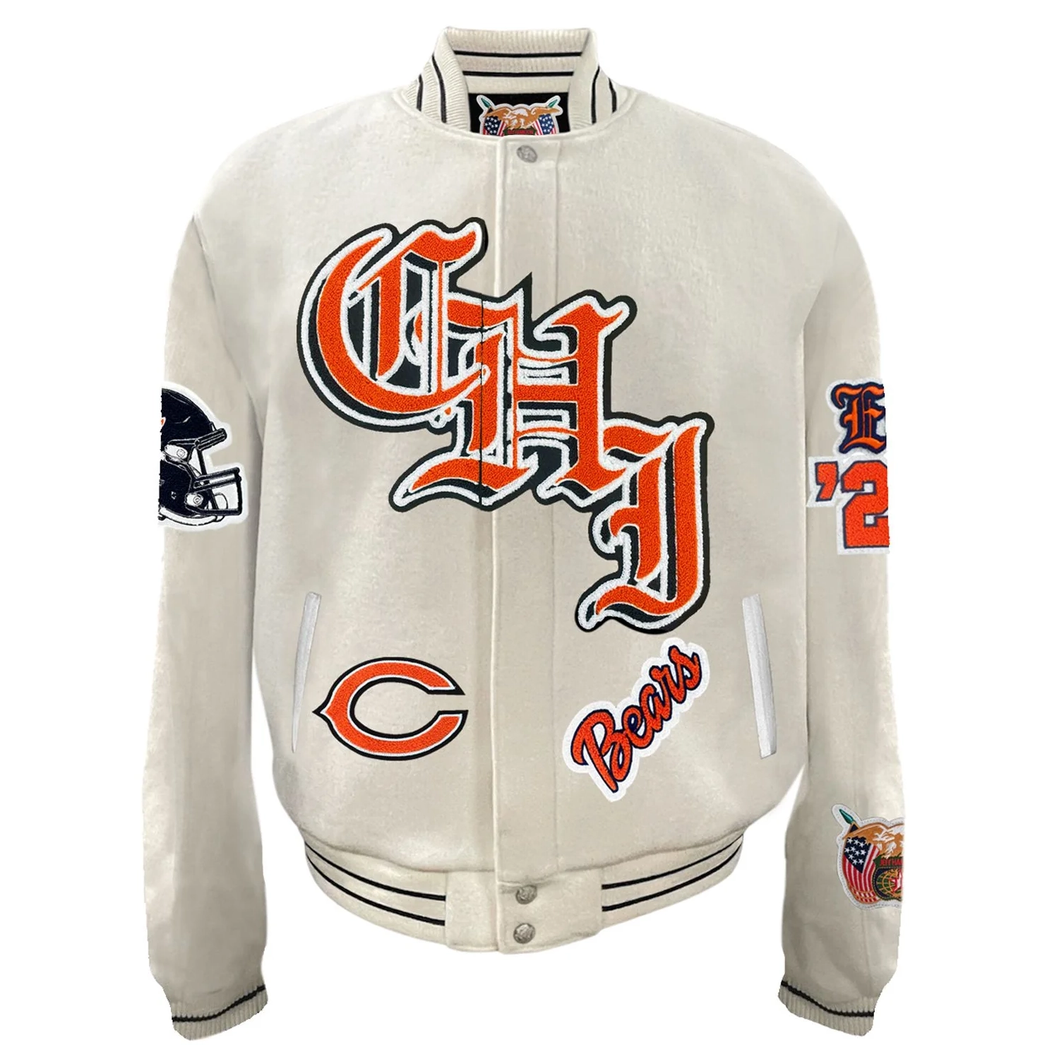 Chicago Bears Old English White Full Wool Varsity Jacket