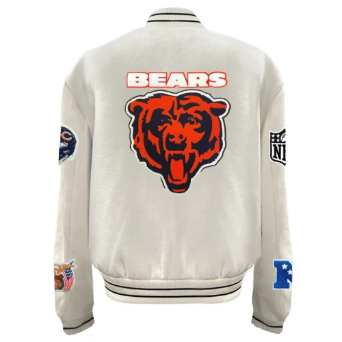 Alternative view of Chicago Bears White Full Wool Varsity Jacket