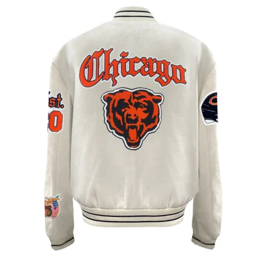 Alternative view of Chicago Bears Old English White Full Wool Varsity Jacket