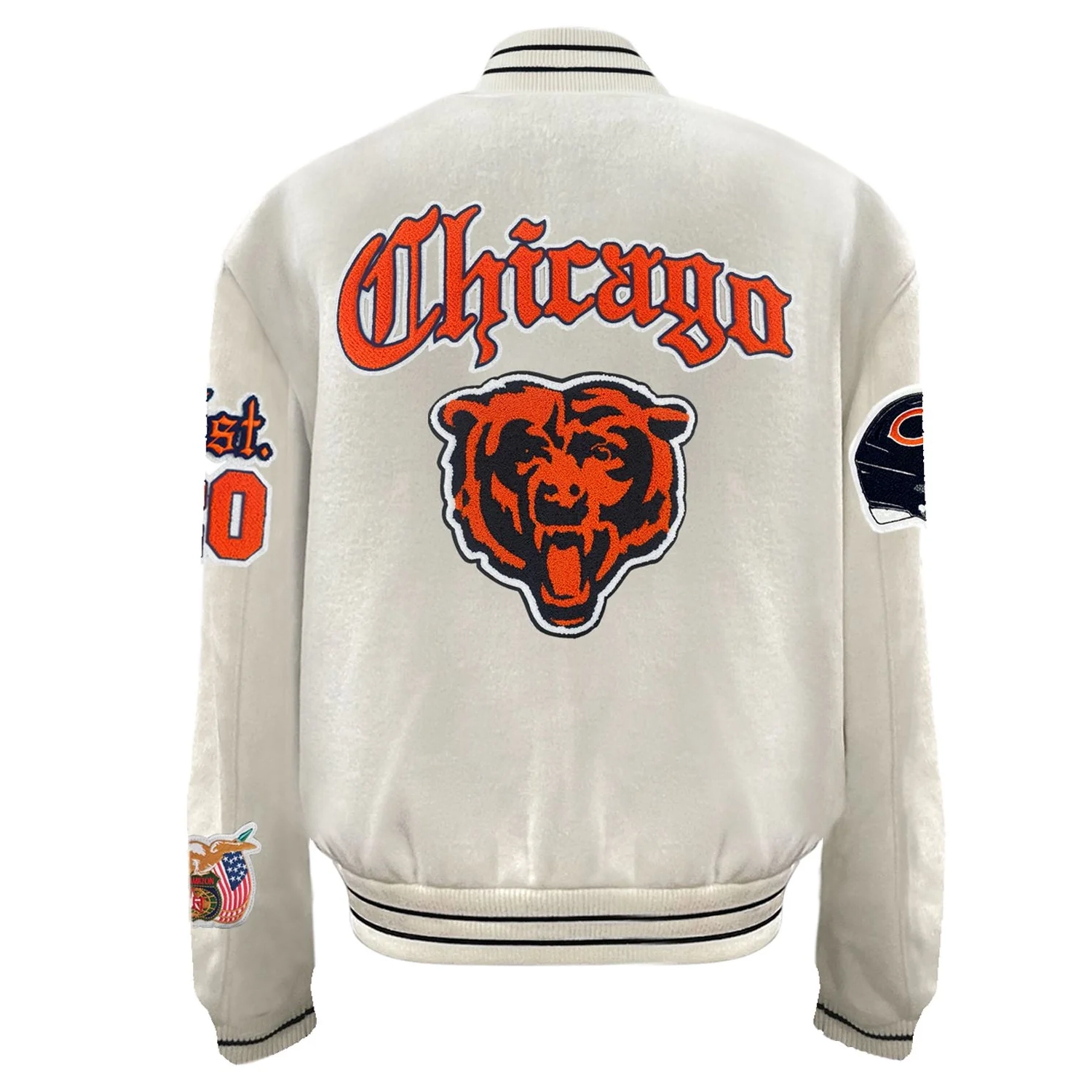 Chicago Bears Old English White Full Wool Varsity Jacket - Image 2