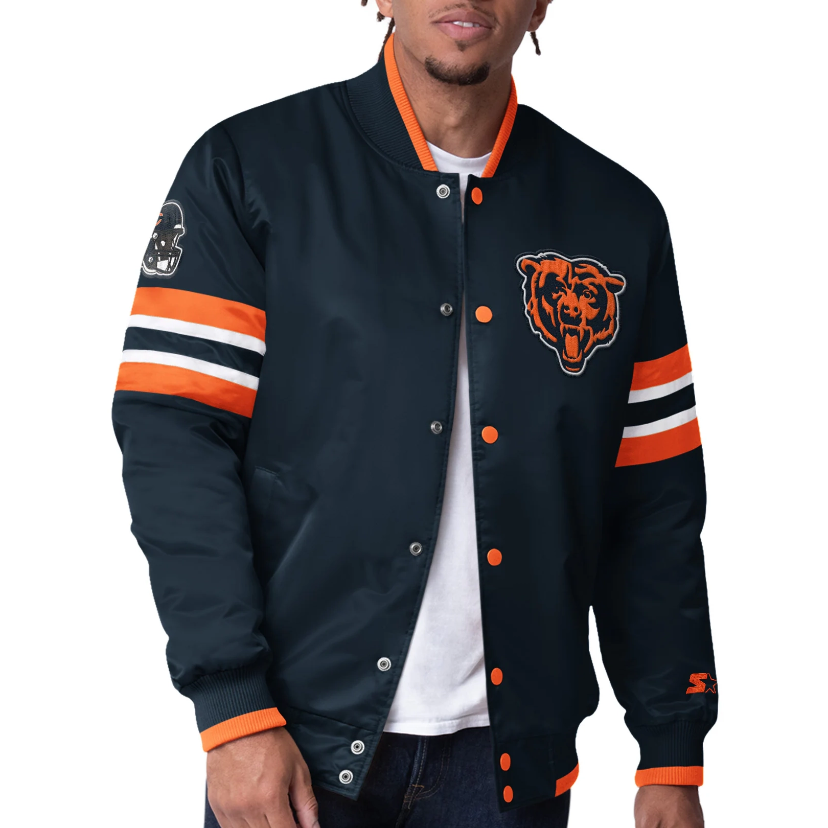 Chicago Bears Scout Navy Satin Varsity Jacket