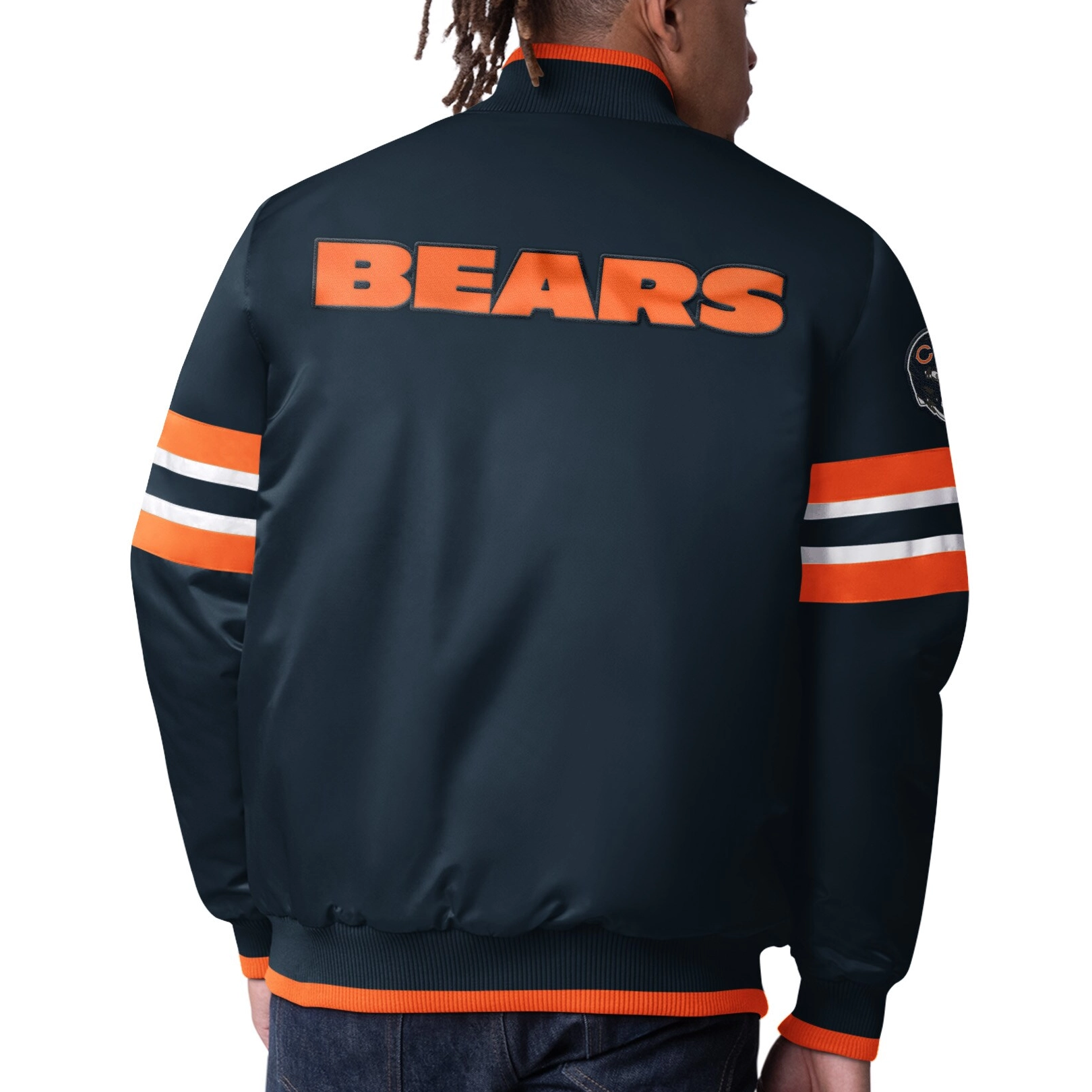 Chicago Bears Scout Navy Satin Varsity Jacket - Image 2