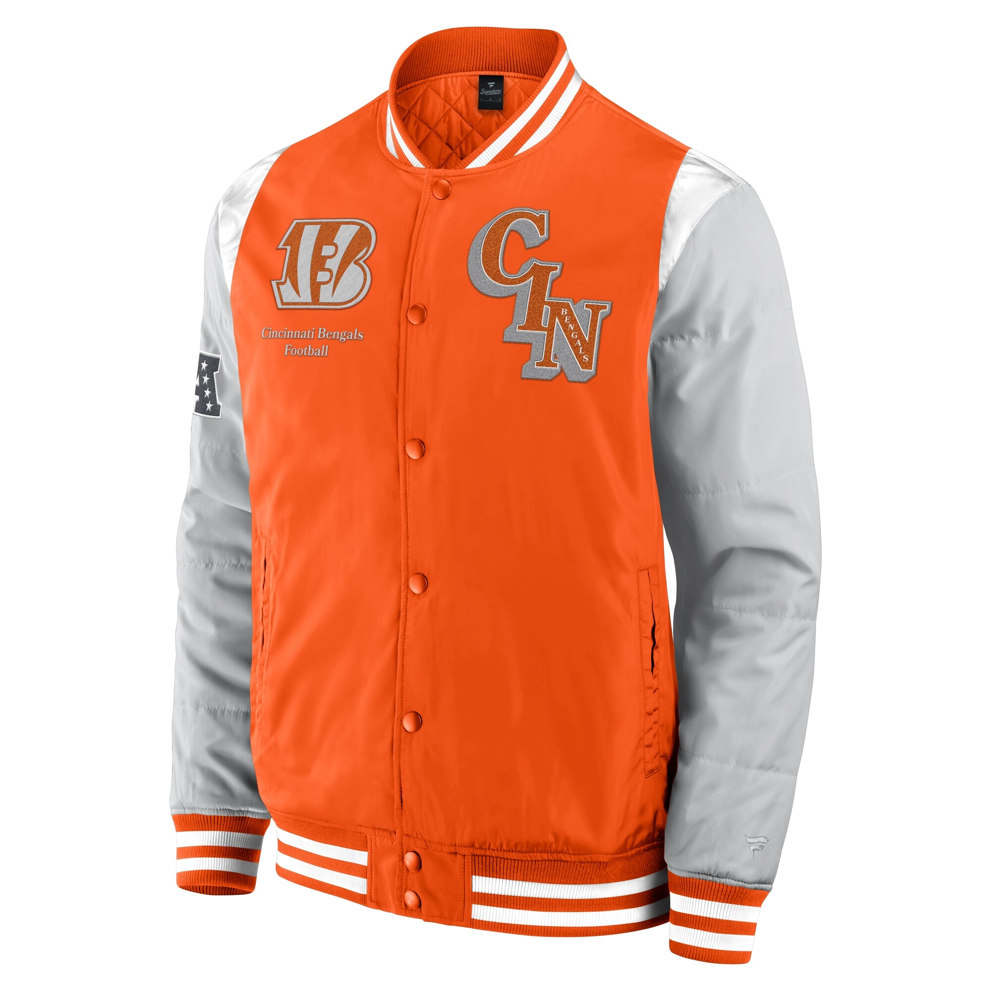 Cincinnati Bengals Elements Elite Orange/Grey Full-Snap Satin Varsity Jacket