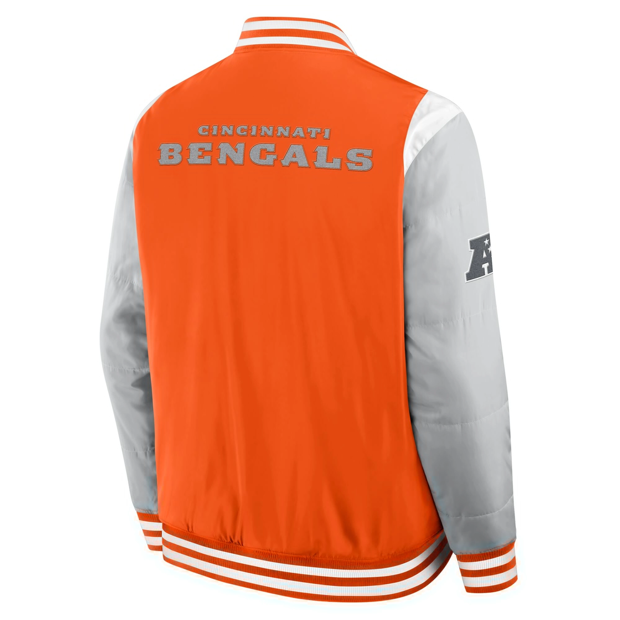 Cincinnati Bengals Elements Elite Orange/Grey Full-Snap Satin Varsity Jacket - Image 2