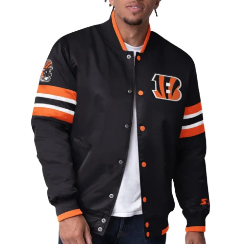 Cincinnati Bengals Scout Black Satin Varsity Jacket