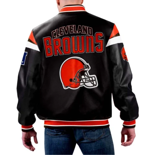 Alternative view of Cleveland Browns Black Full-Zip Leather Varsity Jacket