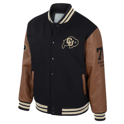 Colorado Buffaloes Colosseum Letterman Wool & Leather Full-Snap Black/Brown Varsity Jacket