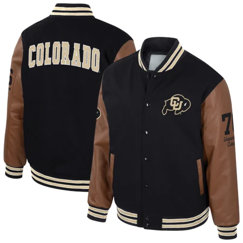 Colorado Buffaloes Colosseum Letterman Wool & Leather Full-Snap Black/Brown Varsity Jacket - Image 3