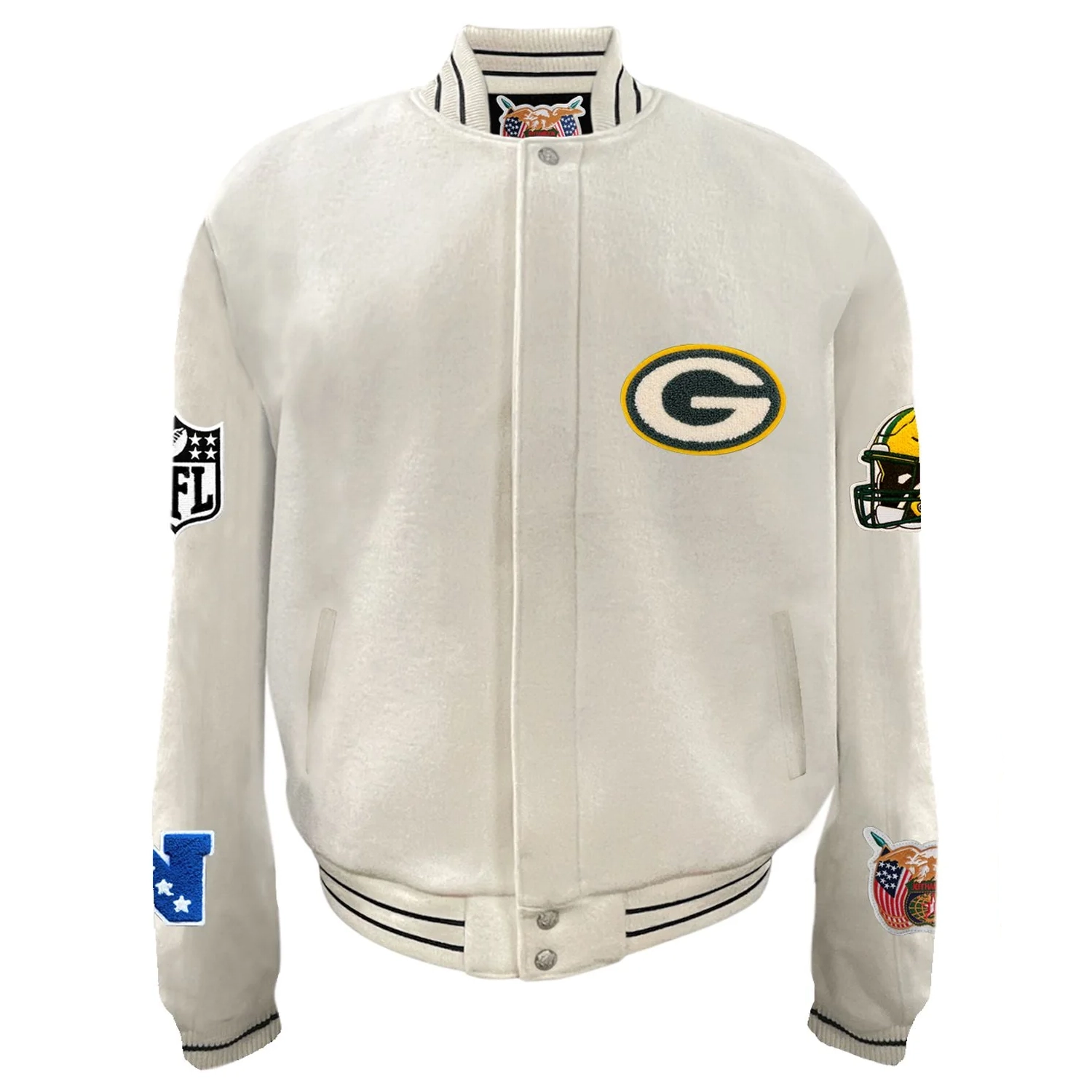 Green Bay Packers White Full Wool Varsity Jacket