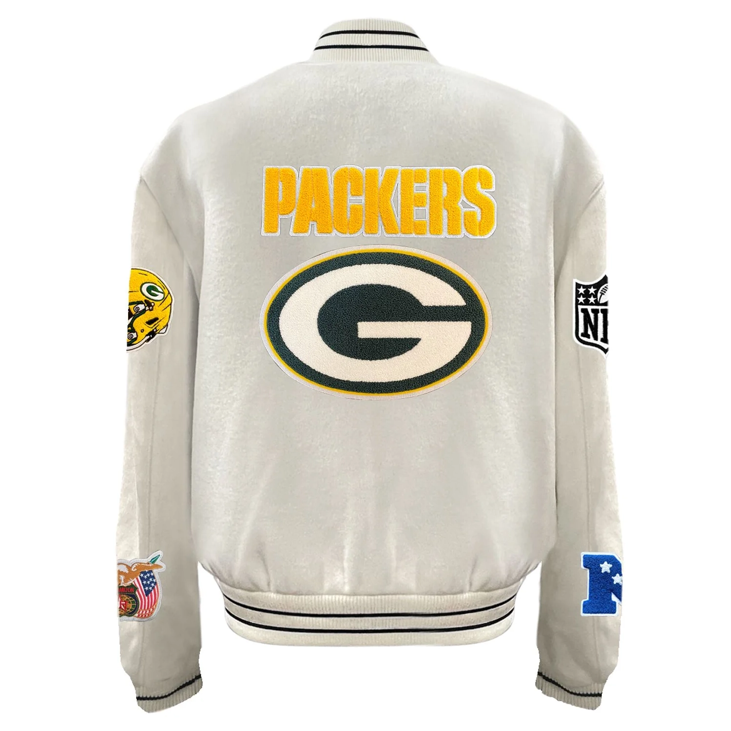Green Bay Packers White Full Wool Varsity Jacket - Image 2