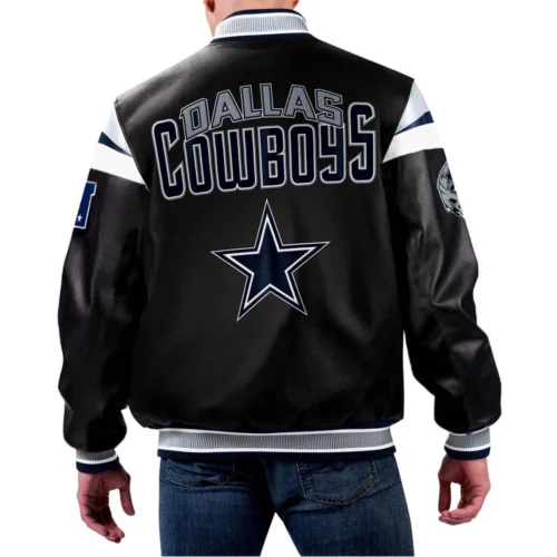 Alternative view of Dallas Cowboys Black Full-Zip Leather Varsity Jacket