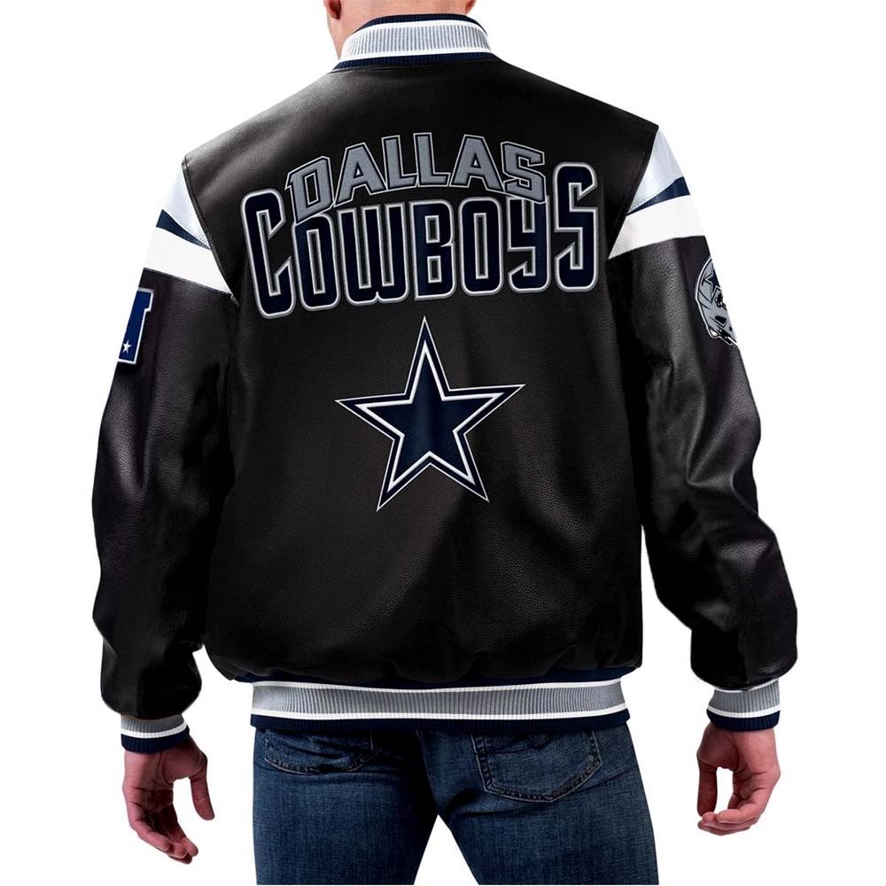 Dallas Cowboys Black Full-Zip Leather Varsity Jacket - Image 2