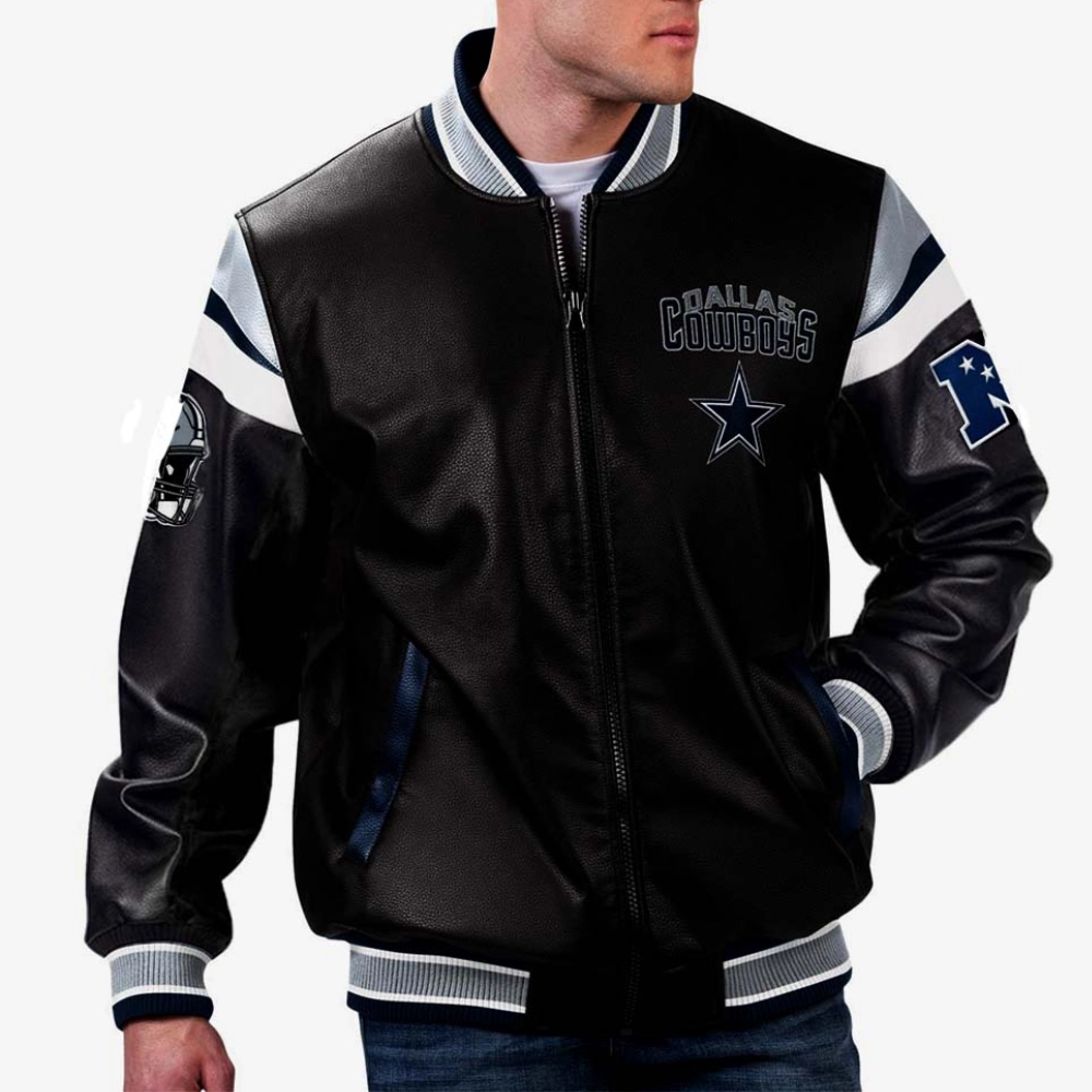 Dallas Cowboys Black Full-Zip Leather Varsity Jacket