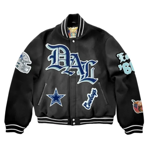 Dallas Cowboys Old English Black Full Wool Varsity Jacket