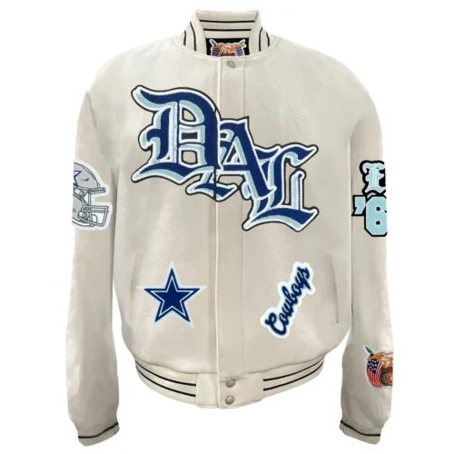 Dallas Cowboys Old English White Full Wool Varsity Jacket