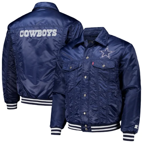Dallas Cowboys Silver Label Trucker Navy Varsity Jacket - Image 3