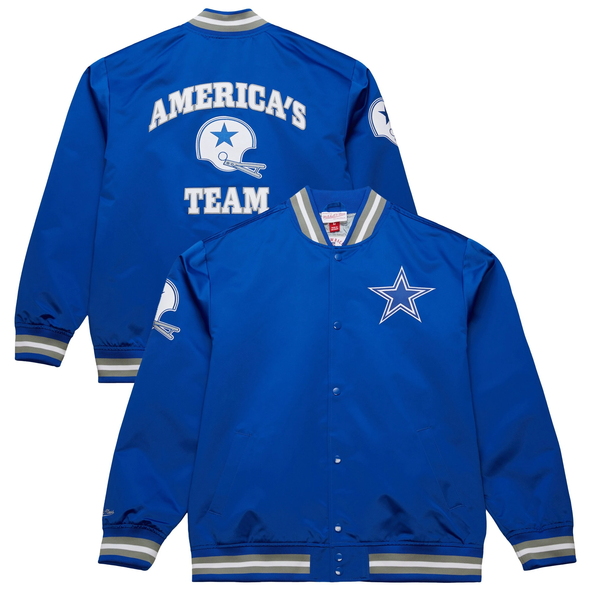 Dallas Cowboys Vintage Double Down Satin Blue Varsity Jacket - Image 6