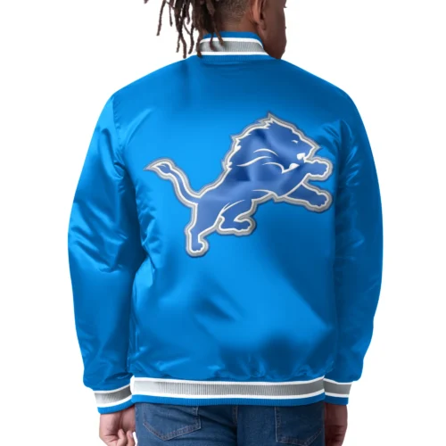 Alternative view of Detroit Lions Closer Blue Satin Varsity Jacket