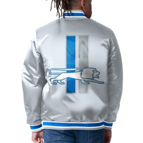 Alternative view of Detroit Lions Closer Blue Silver Varsity Jacket