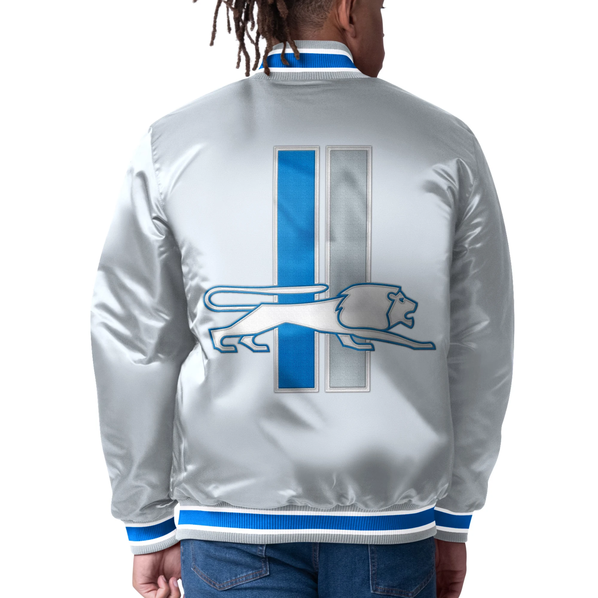 Detroit Lions Closer Blue Silver Varsity Jacket - Image 2