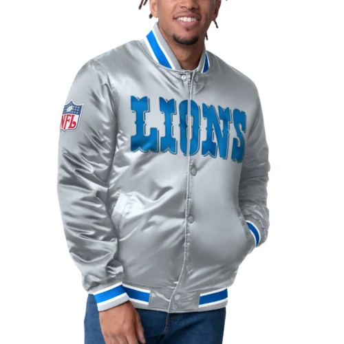 Detroit Lions Closer Blue Silver Varsity Jacket