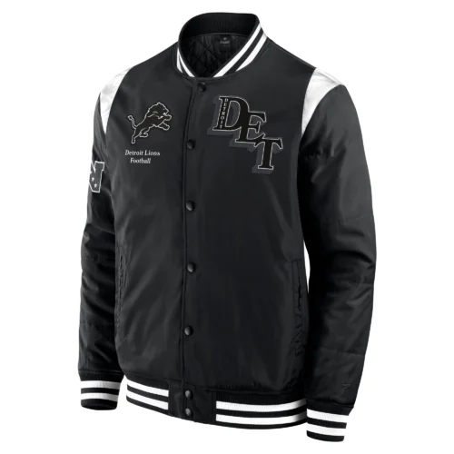 Detroit Lions Elements Elite Black Full-Snap Satin Varsity Jacket