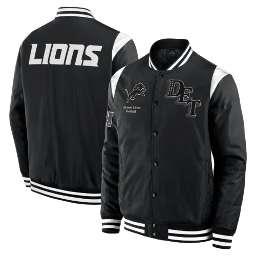 Detroit Lions Elements Elite Black Full-Snap Satin Varsity Jacket - Image 3