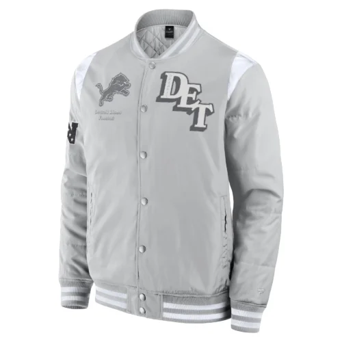 Detroit Lions Elements Elite Gray Full-Snap Satin Varsity Jacket