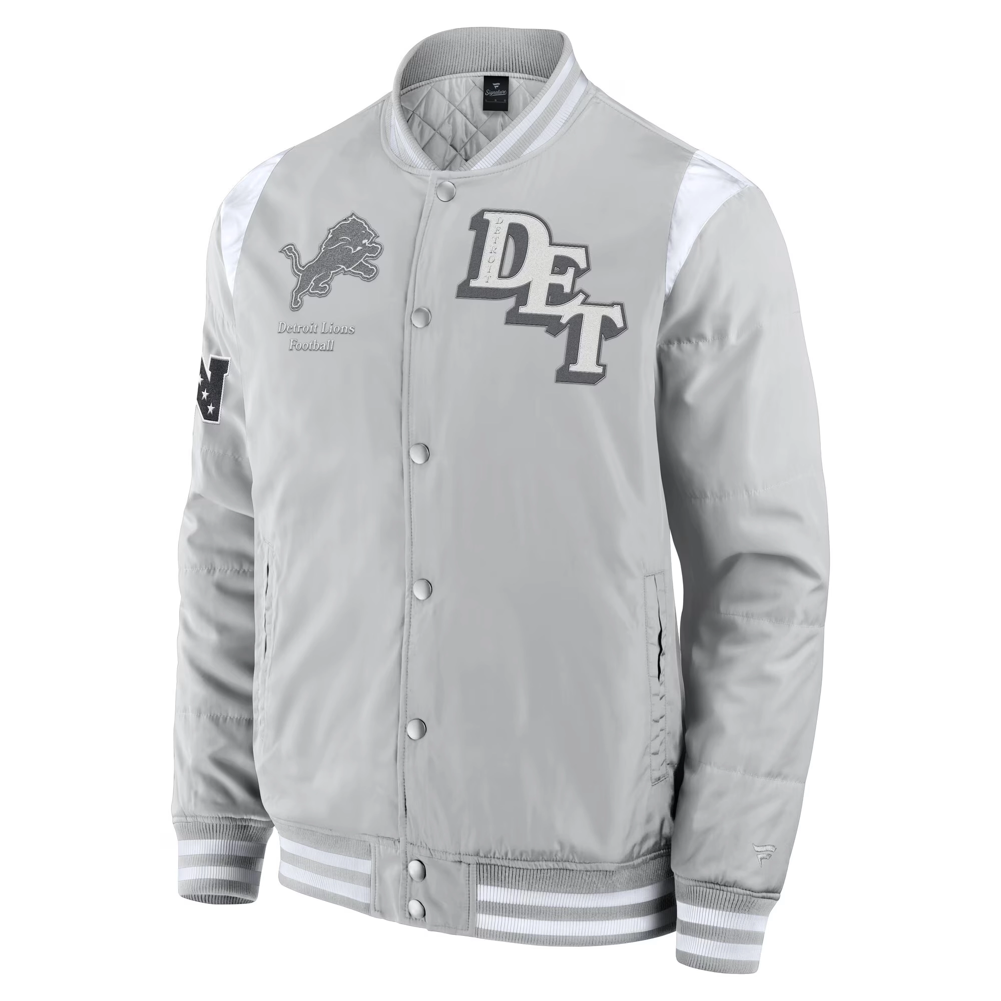 Detroit Lions Elements Elite Gray Full-Snap Satin Varsity Jacket