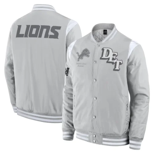 Detroit Lions Elements Elite Gray Full-Snap Satin Varsity Jacket - Image 3