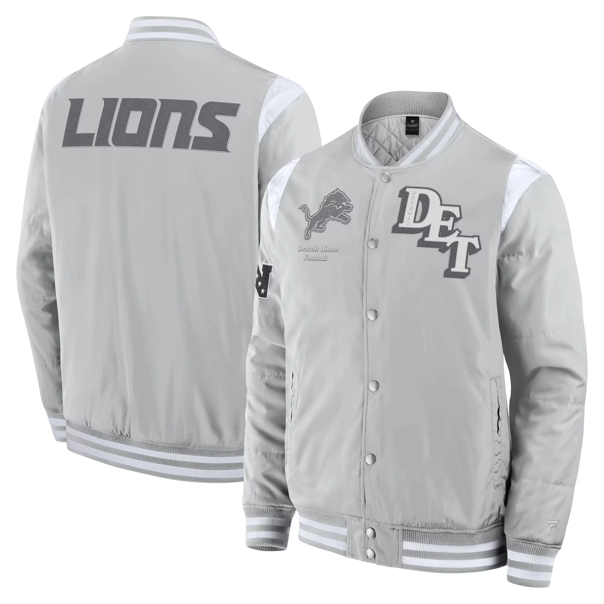 Detroit Lions Elements Elite Gray Full-Snap Satin Varsity Jacket - Image 3