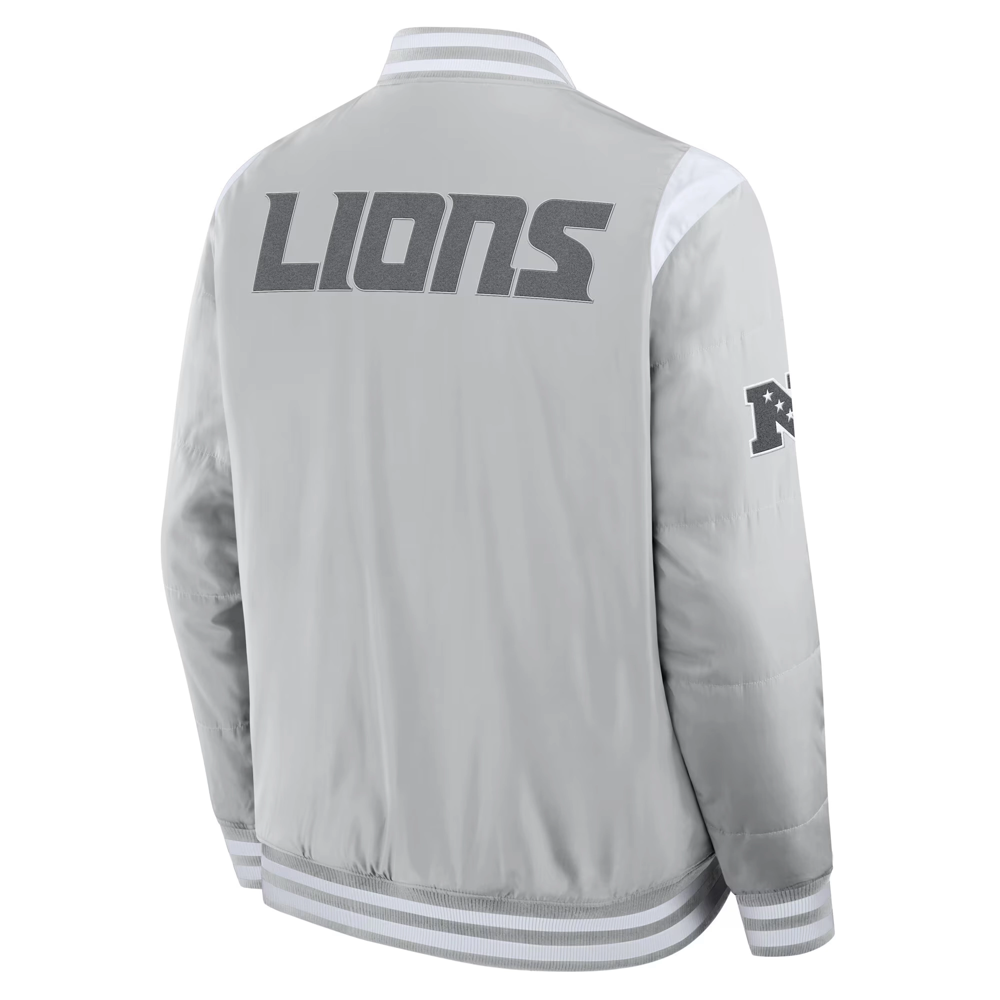 Detroit Lions Elements Elite Gray Full-Snap Satin Varsity Jacket - Image 2