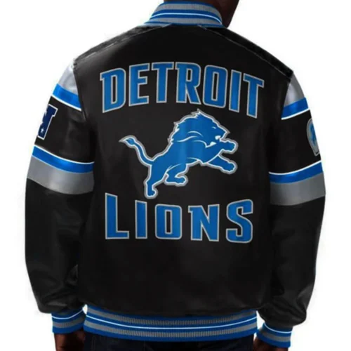 Alternative view of Detroit Lions Black Full-Snap Leather Bomber Jacket