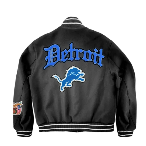 Alternative view of Detroit Lions Old English Black Full Wool Varsity Jacket