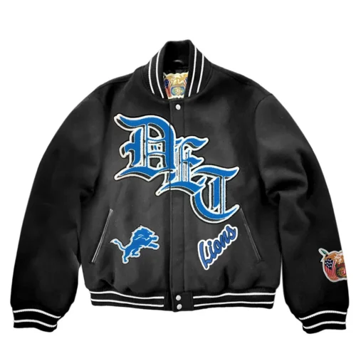 Detroit Lions Old English Black Full Wool Varsity Jacket
