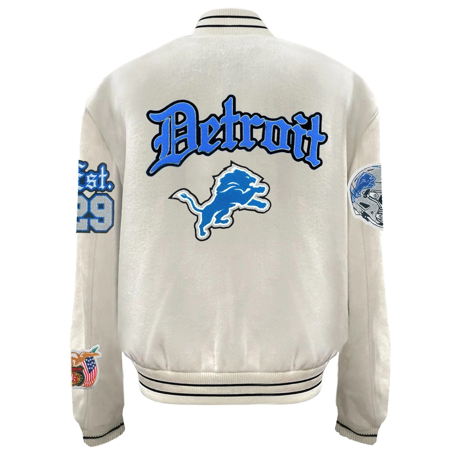 Detroit Lions Old English White Full Wool Varsity Jacket - Image 2