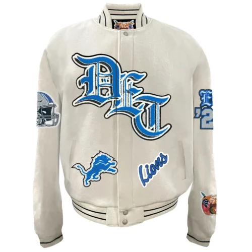 Detroit Lions Old English White Full Wool Varsity Jacket