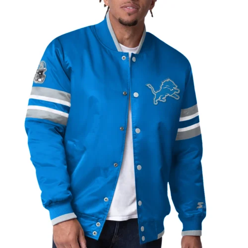 Detroit Lions Scout Blue Satin Varsity Jacket