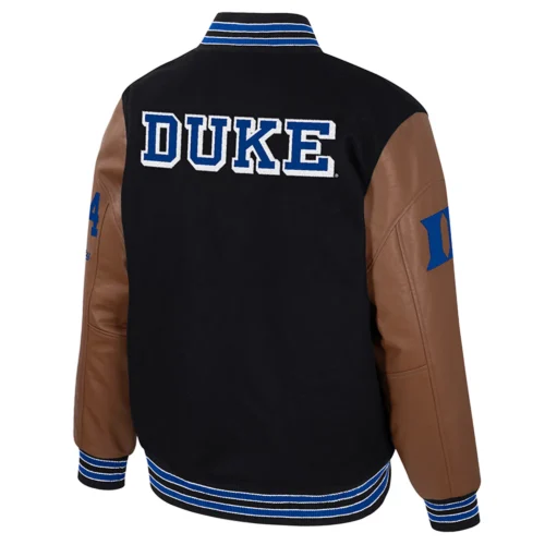 Alternative view of Duke Blue Devils Colosseum Letterman Wool & Leather Full-Snap Black/Brown Varsity Jacket