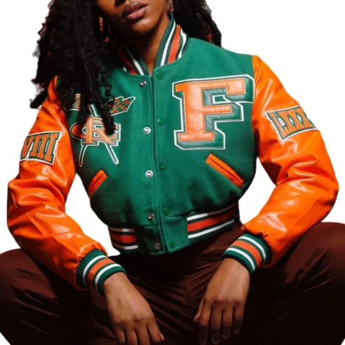 Women’s Florida A&M Rattlers Remix Wool & Leather Varsity Jacket - Image 4