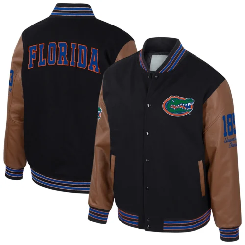 Florida Gators Colosseum Letterman Wool & Leather Full-Snap Black/Brown Varsity Jacket - Image 3